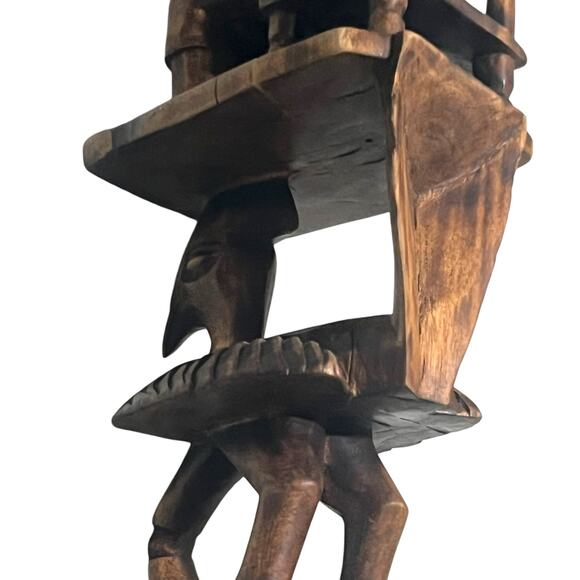 African Tribal Totem Art Carved Wood Ladle Spoon Ceremonial Seated Figure Scoop - Picture 15 of 16